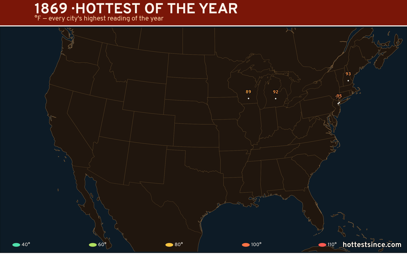 1869 — hottest and coldest temperature at each U.S. city