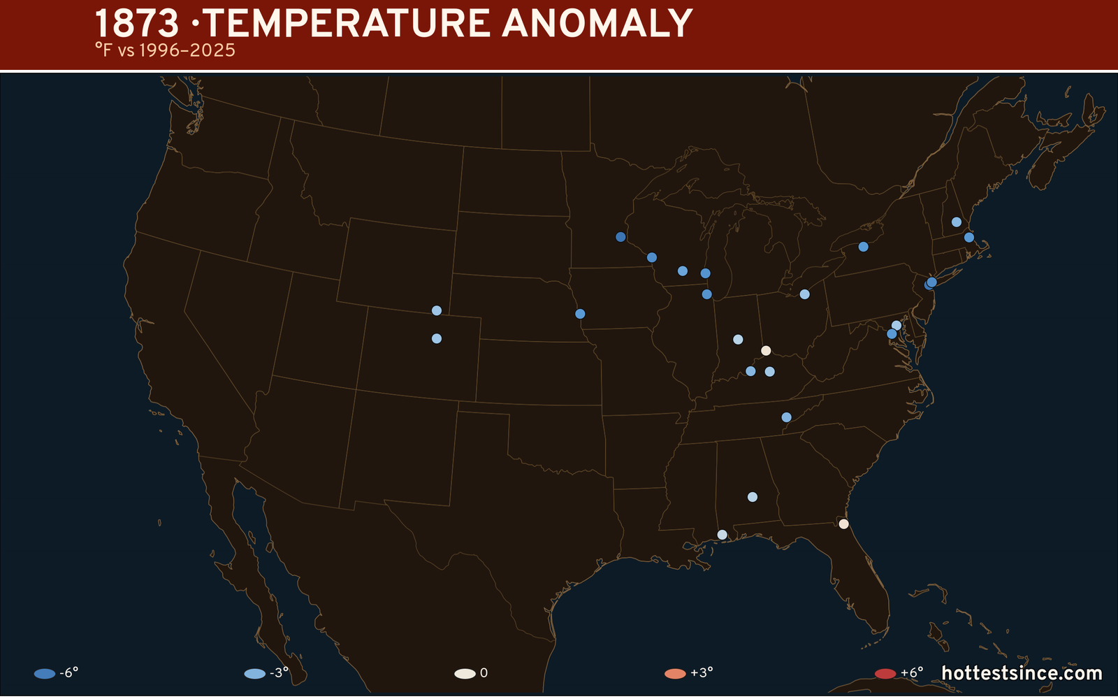 1873 U.S. temperature anomaly map