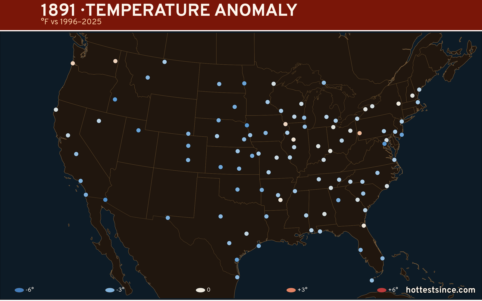 1891 U.S. temperature anomaly map