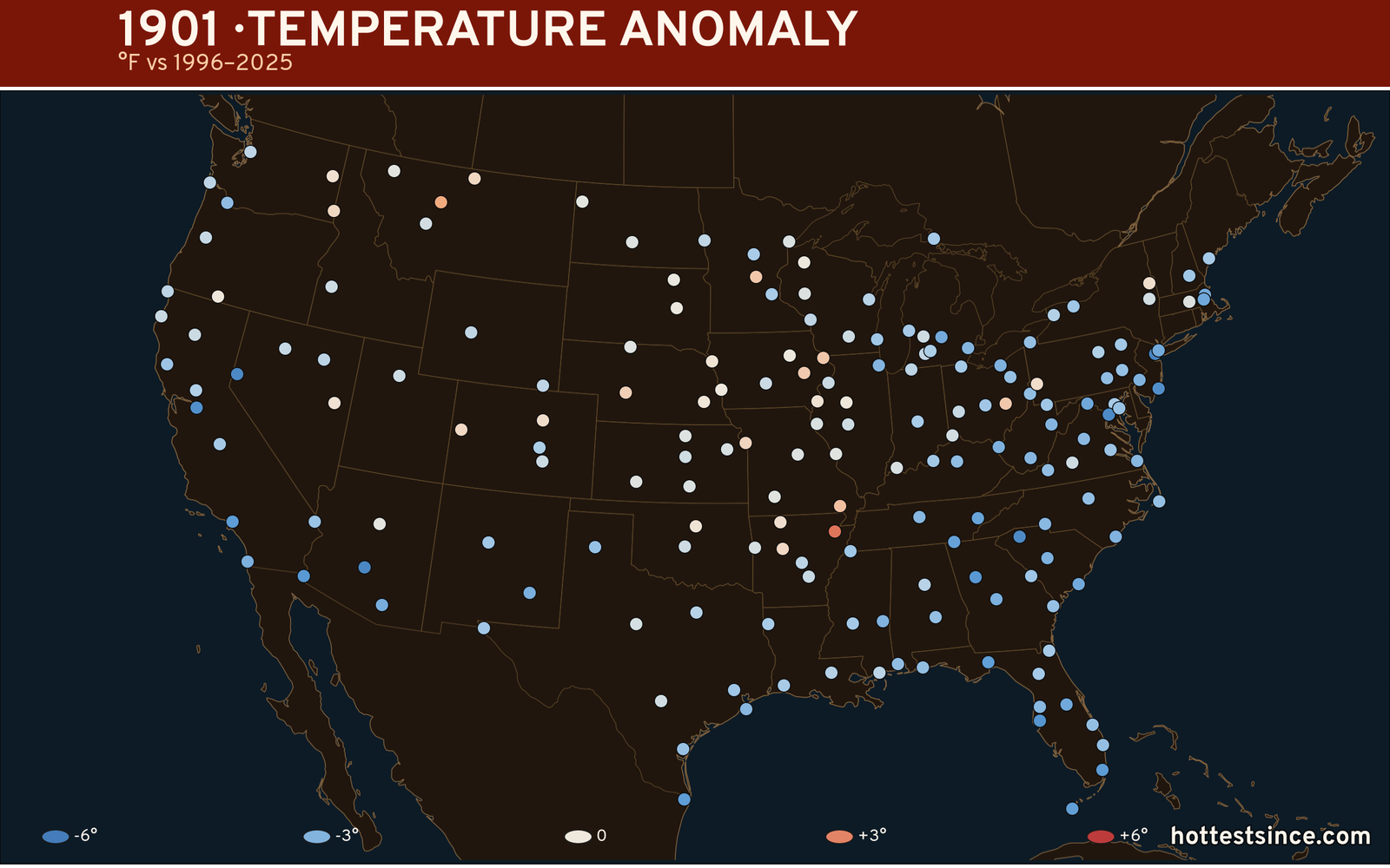 1901 U.S. temperature anomaly map