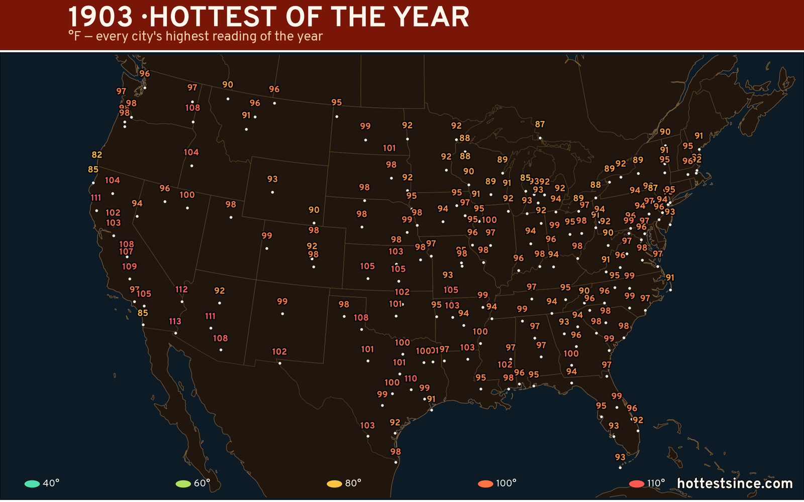 1903 — hottest and coldest temperature at each U.S. city