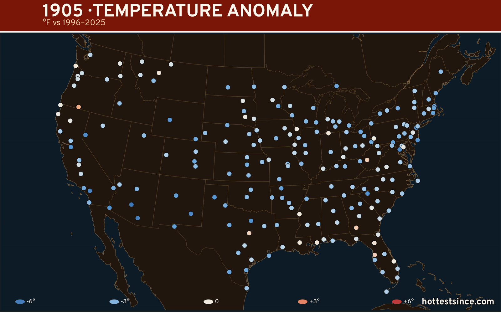 1905 U.S. temperature anomaly map