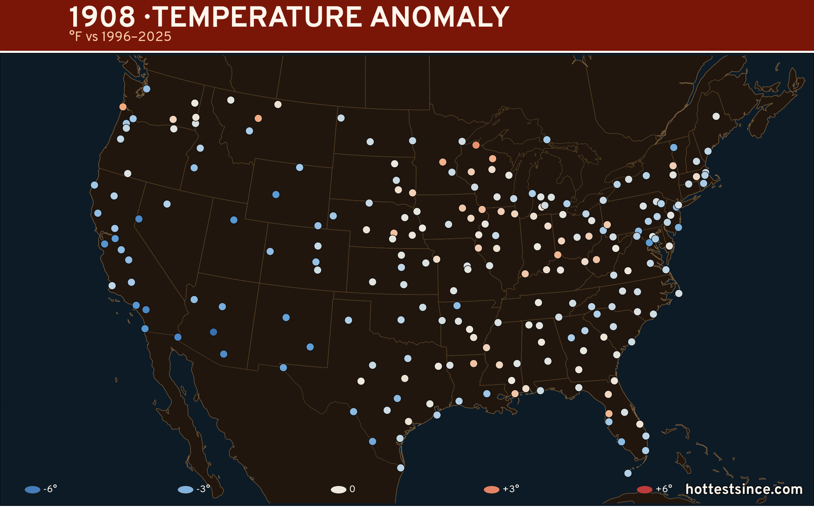 1908 U.S. temperature anomaly map