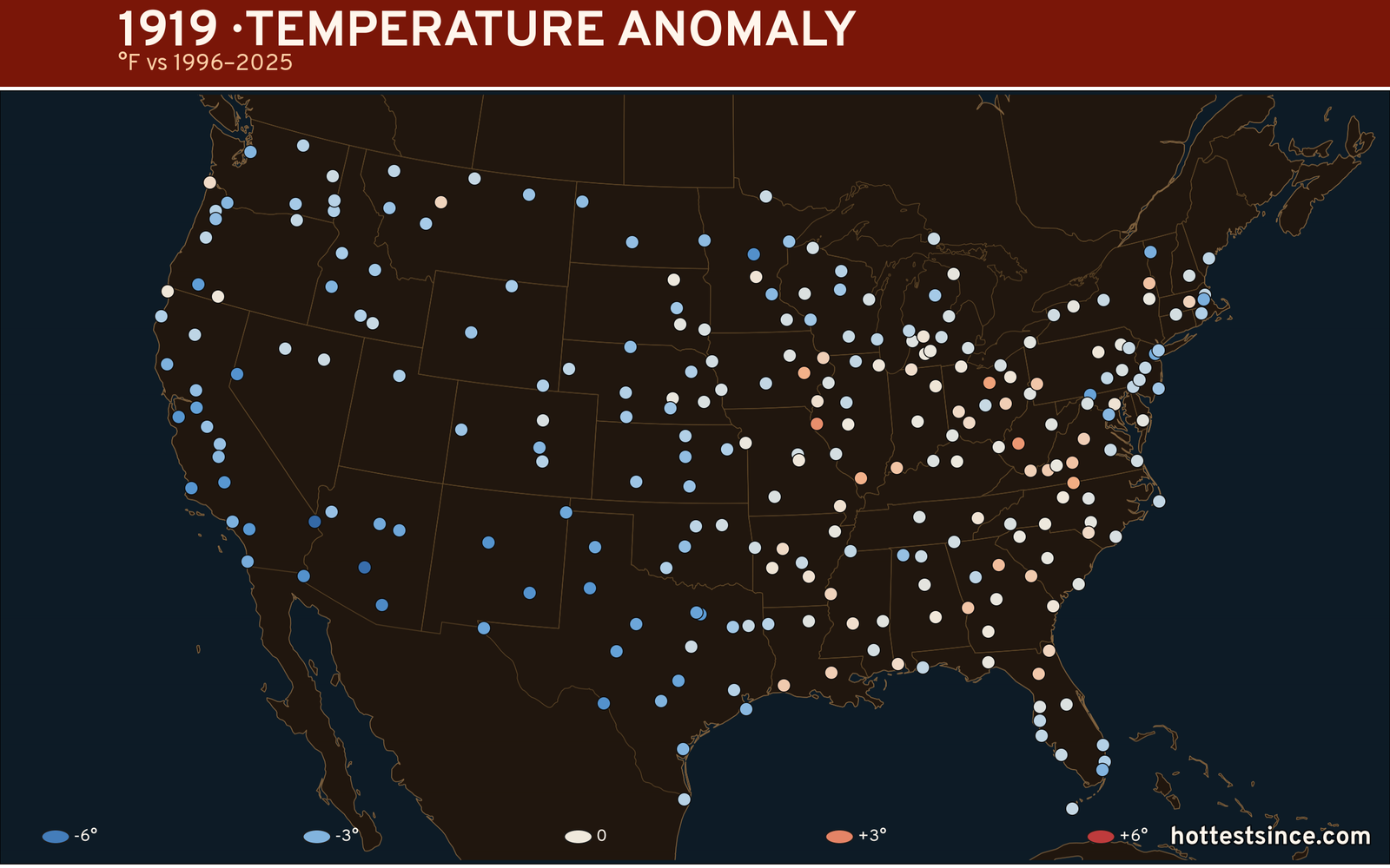 1919 U.S. temperature anomaly map