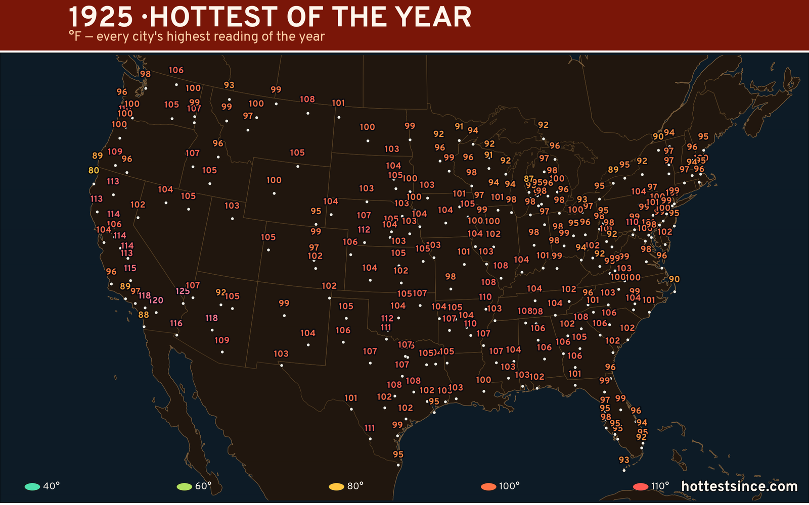 1925 — hottest and coldest temperature at each U.S. city