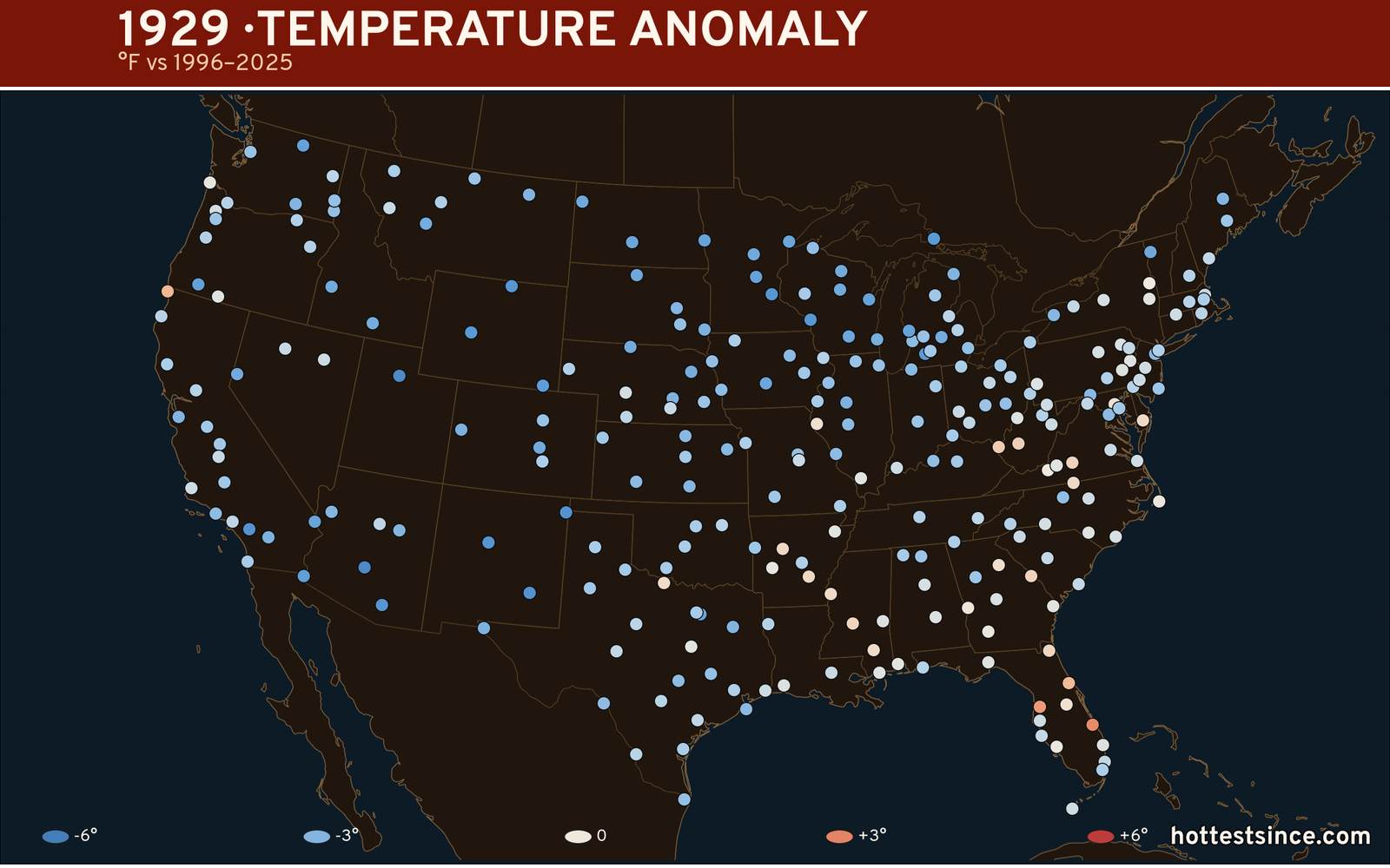 1929 U.S. temperature anomaly map