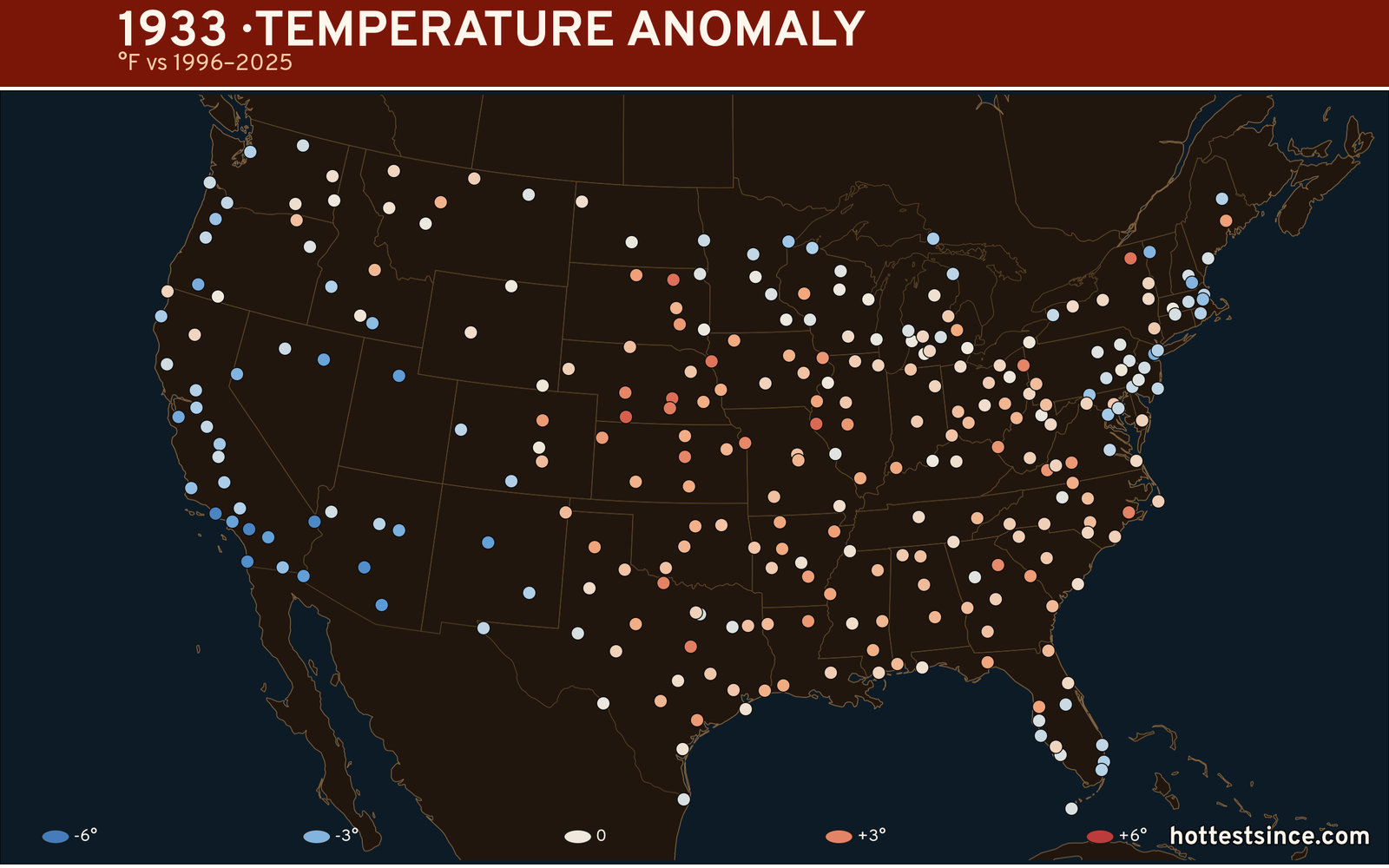 1933 U.S. temperature anomaly map