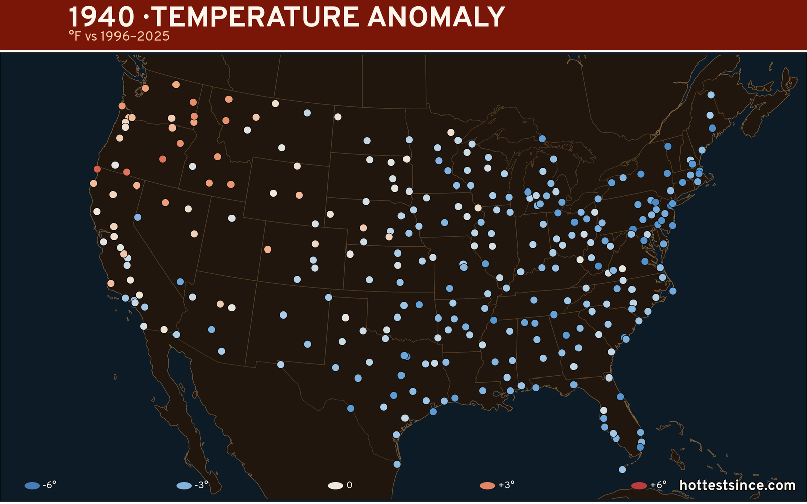 1940 U.S. temperature anomaly map