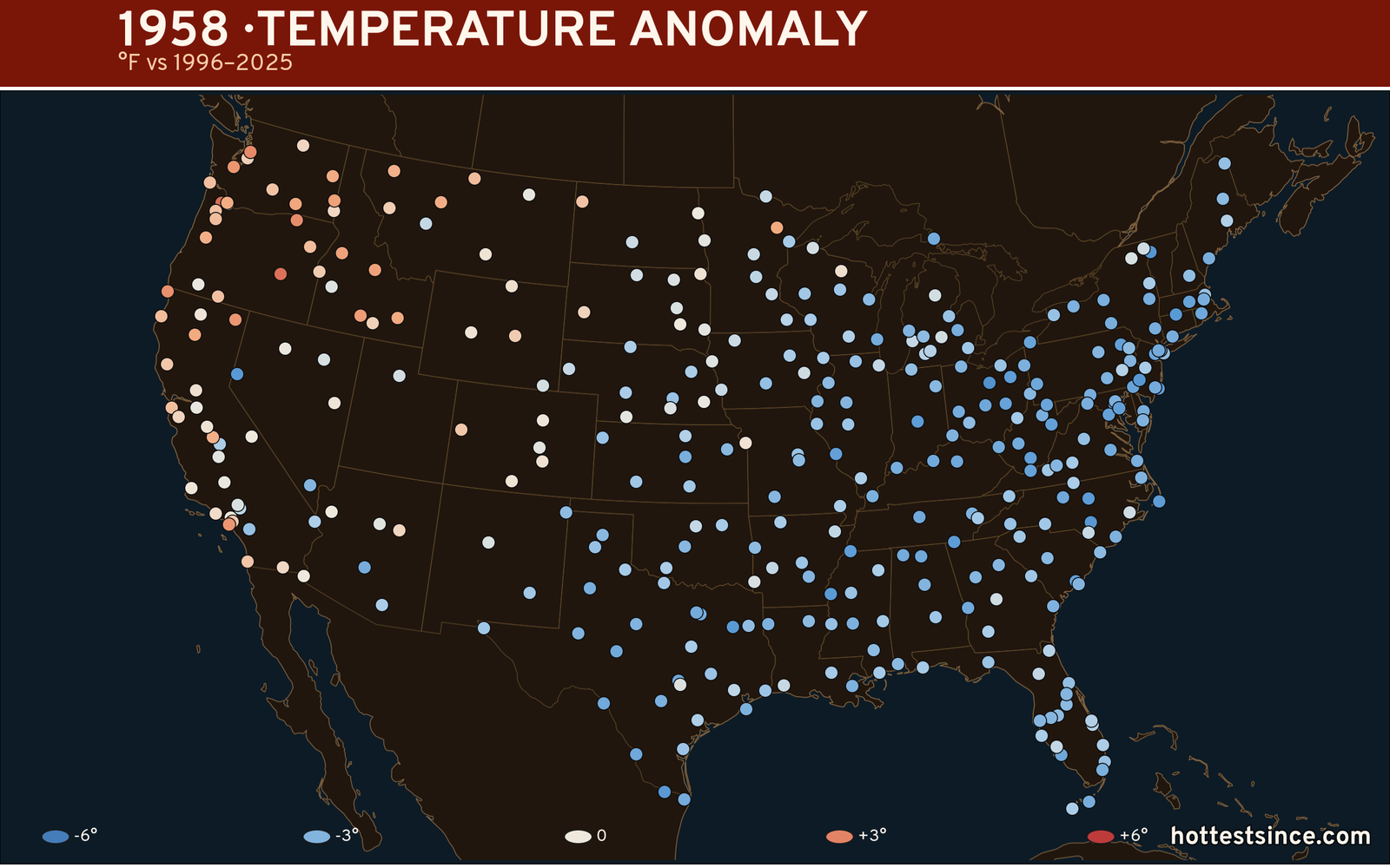 1958 U.S. temperature anomaly map