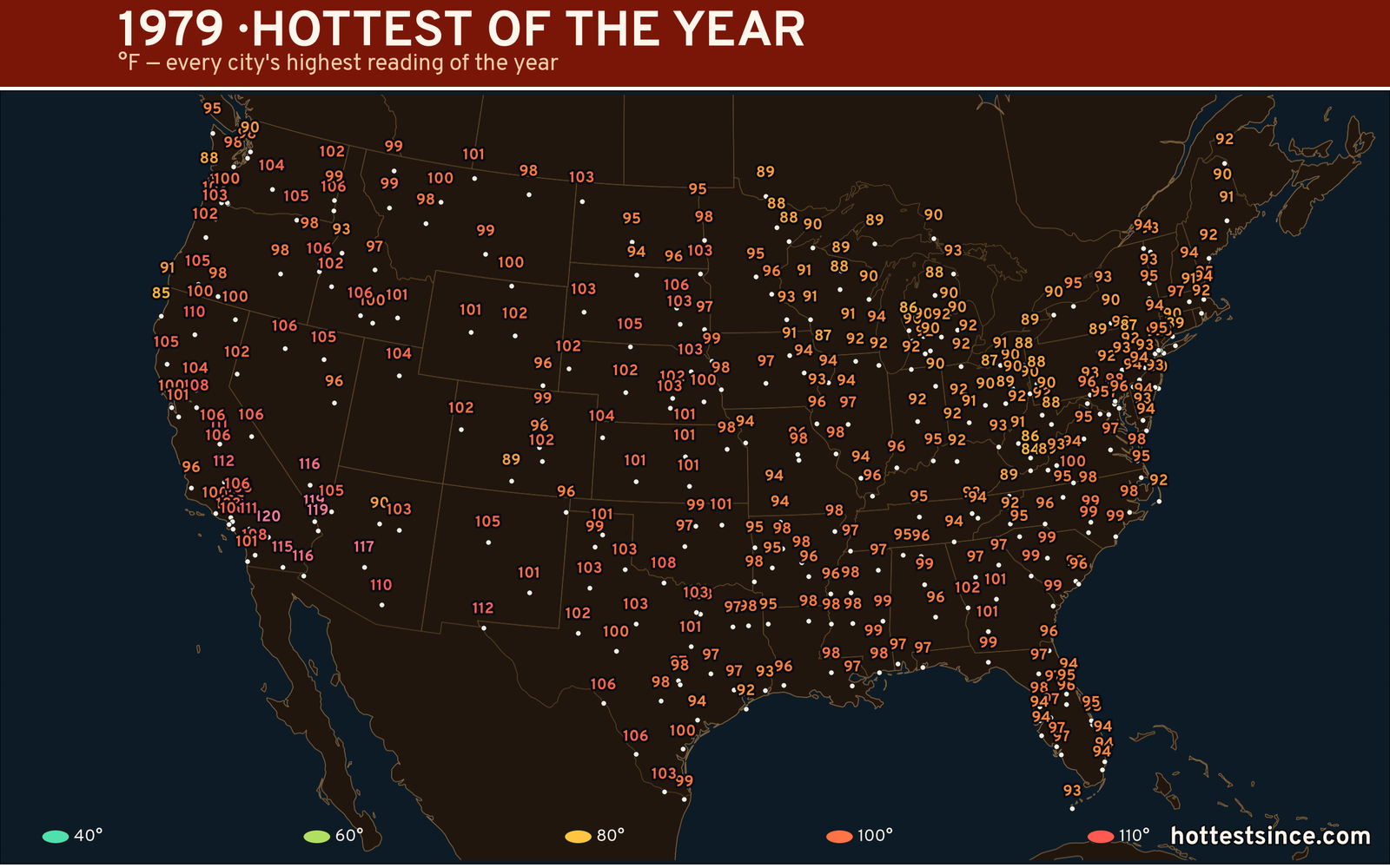 1979 — hottest and coldest temperature at each U.S. city