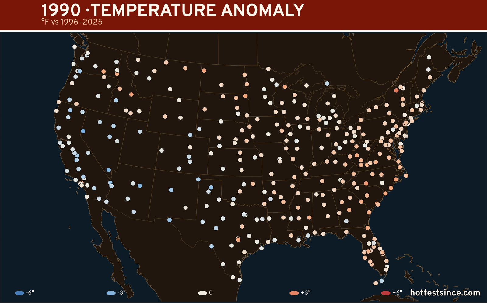 1990 U.S. temperature anomaly map