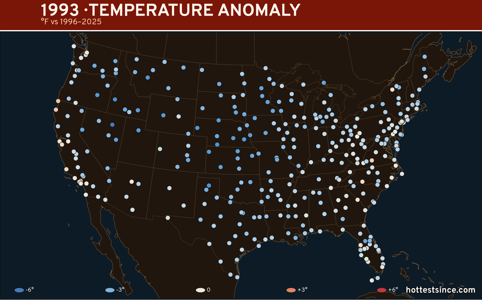 1993 U.S. temperature anomaly map