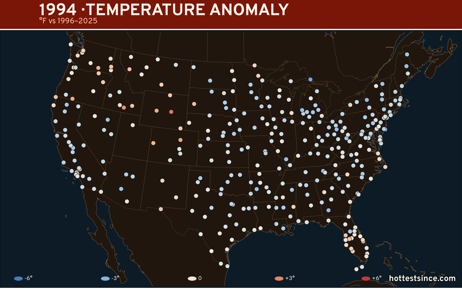 1994 U.S. temperature anomaly map