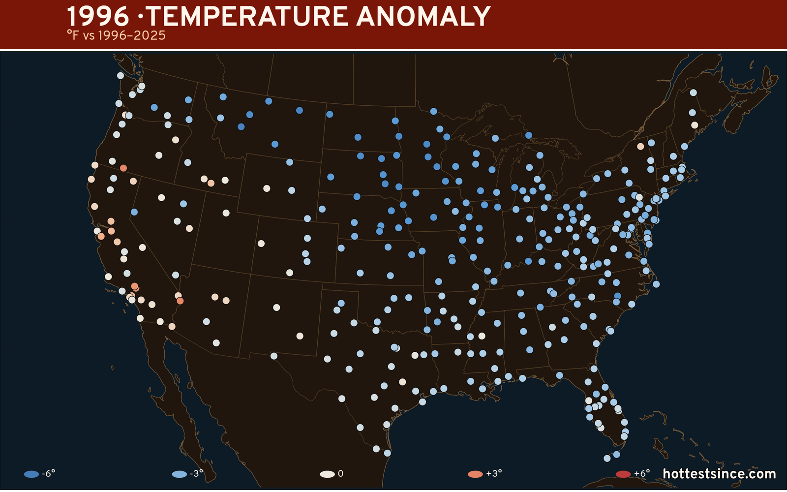 1996 U.S. temperature anomaly map
