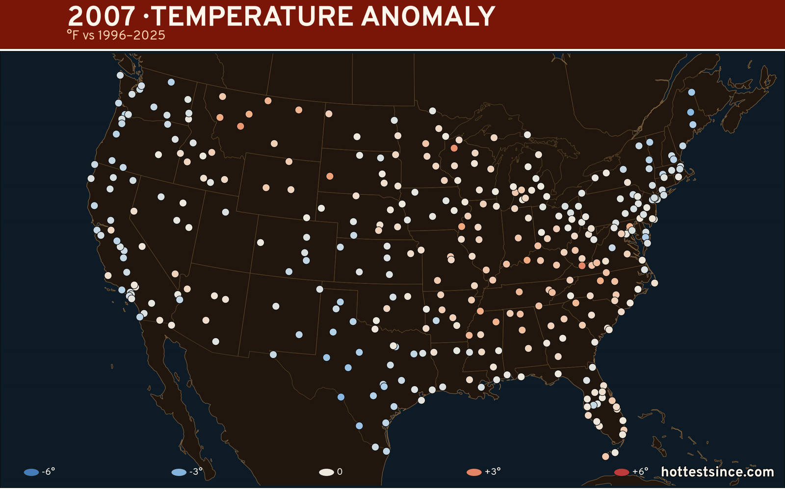 2007 U.S. temperature anomaly map