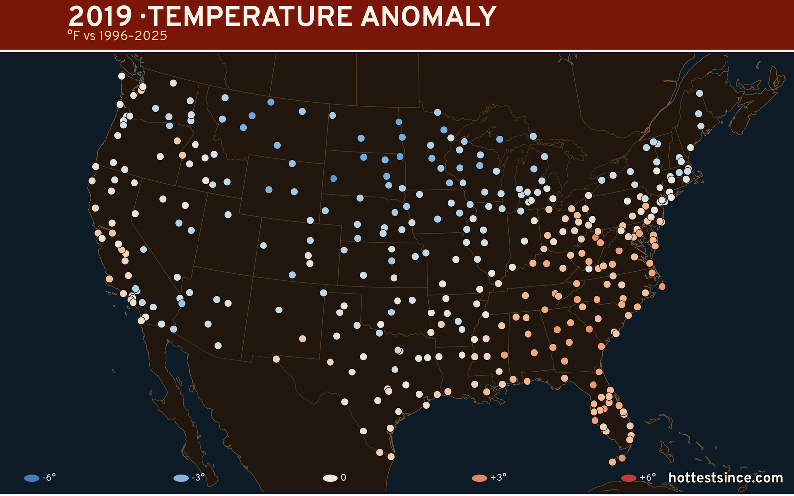 2019 U.S. temperature anomaly map
