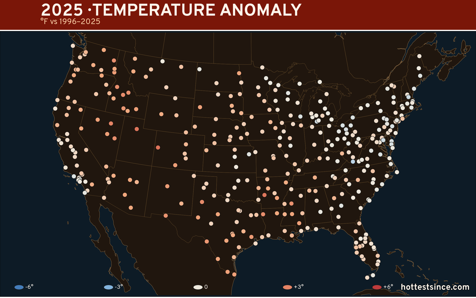 2025 U.S. temperature anomaly map