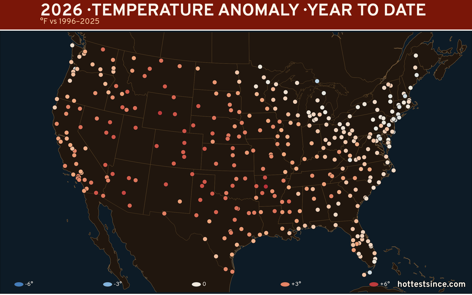 2026 U.S. temperature anomaly map