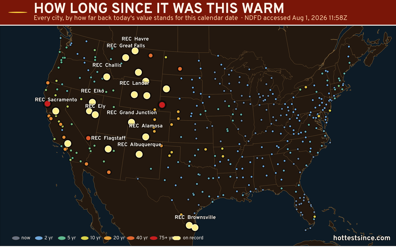 How long since it was this hot — CONUS map